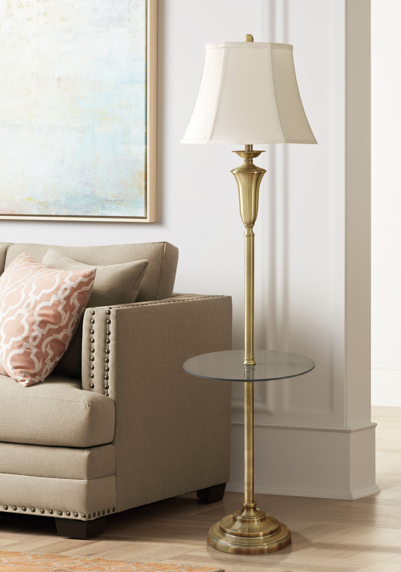 Staicey Brushed Brass Tray Table Floor Lamp 9P789 Lamps Plus