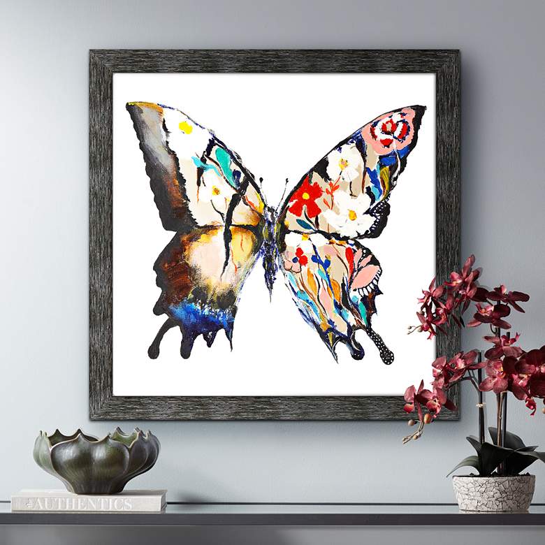 Image 1 Stained Glass Butterfly 42 inch Square Framed Wall Art Print