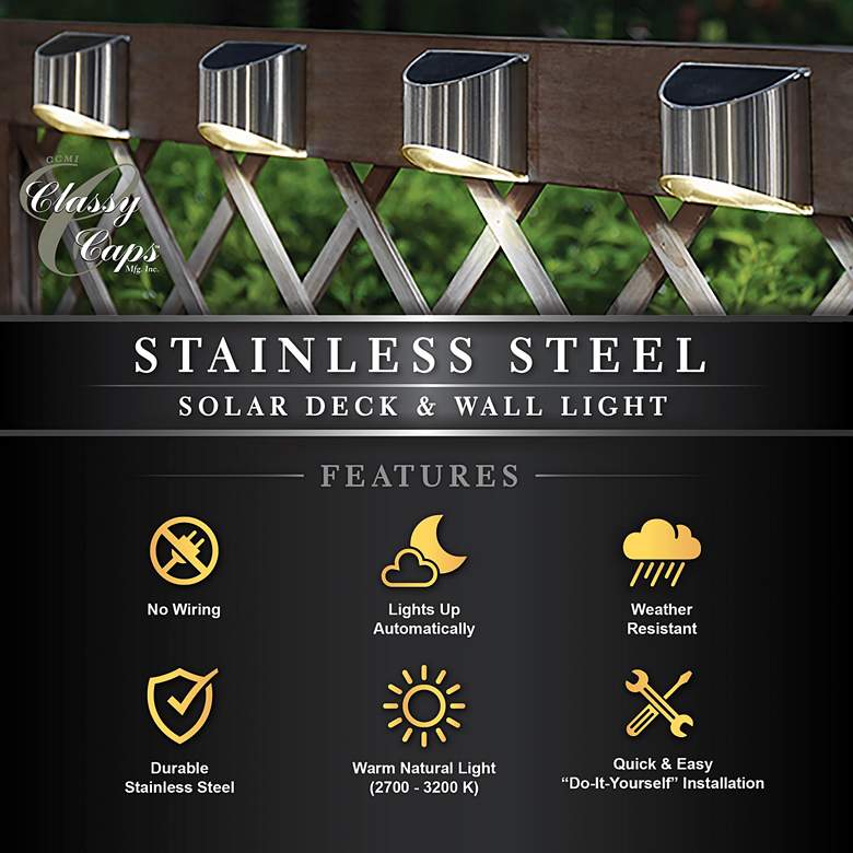 Image 5 Stainless Steel 3 1/4" High Solar LED Outdoor Deck Light more views