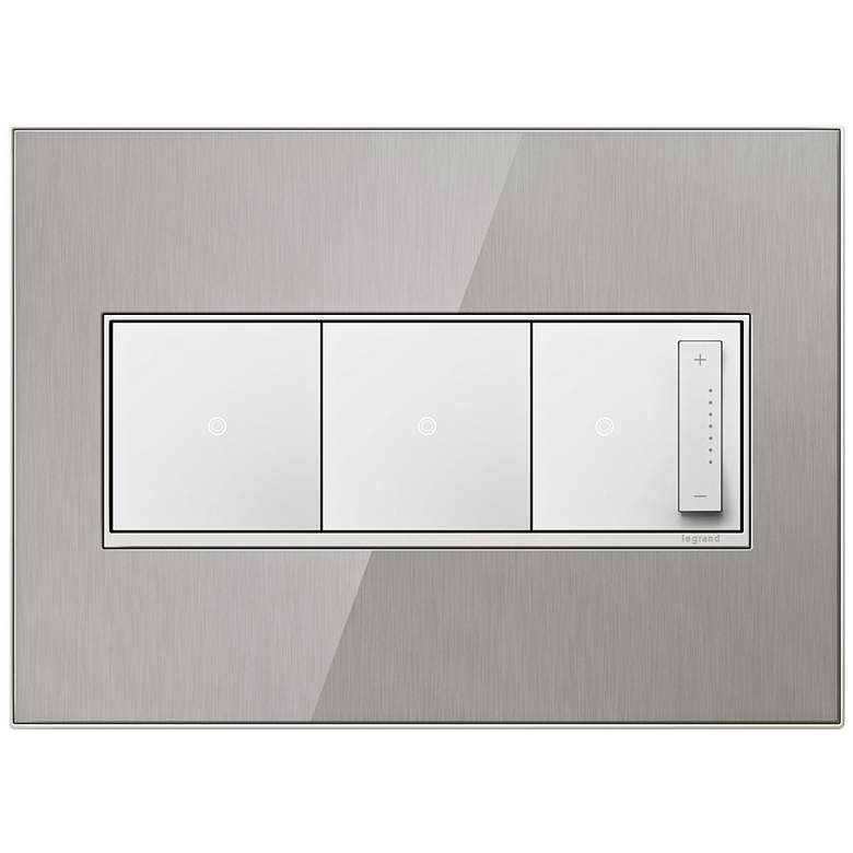 Image 1 Stainless Steel 3-Gang Wall Plate w/ 2 Switches and Dimmer