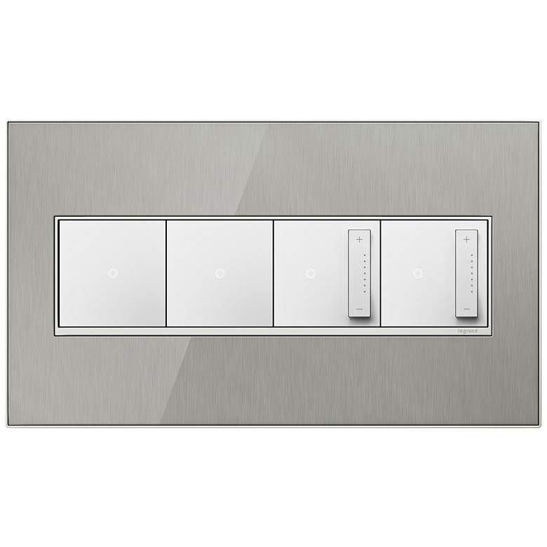 Image 1 Stainless Steel 4-Gang Wall Plate w/ 2 Switches and 2 Dimmers