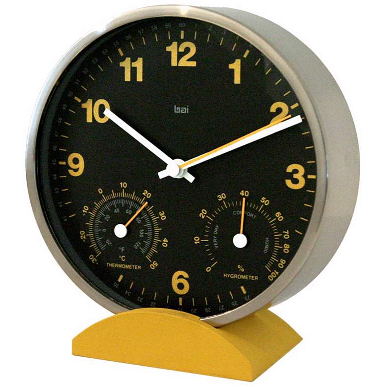 Image 1 Stainless Steel 6 inch Wide Black Face Weather Wall Clock