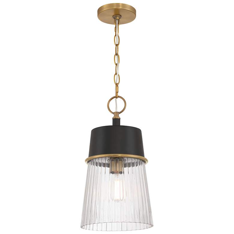 Image 1 Stamford 9" Wide Brass and Matte Black Mini Pendant