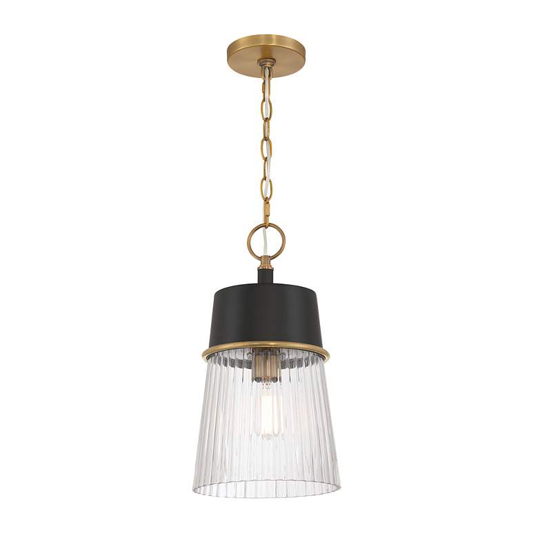 Image 2 Stamford 9" Wide Brass and Matte Black Mini Pendant more views