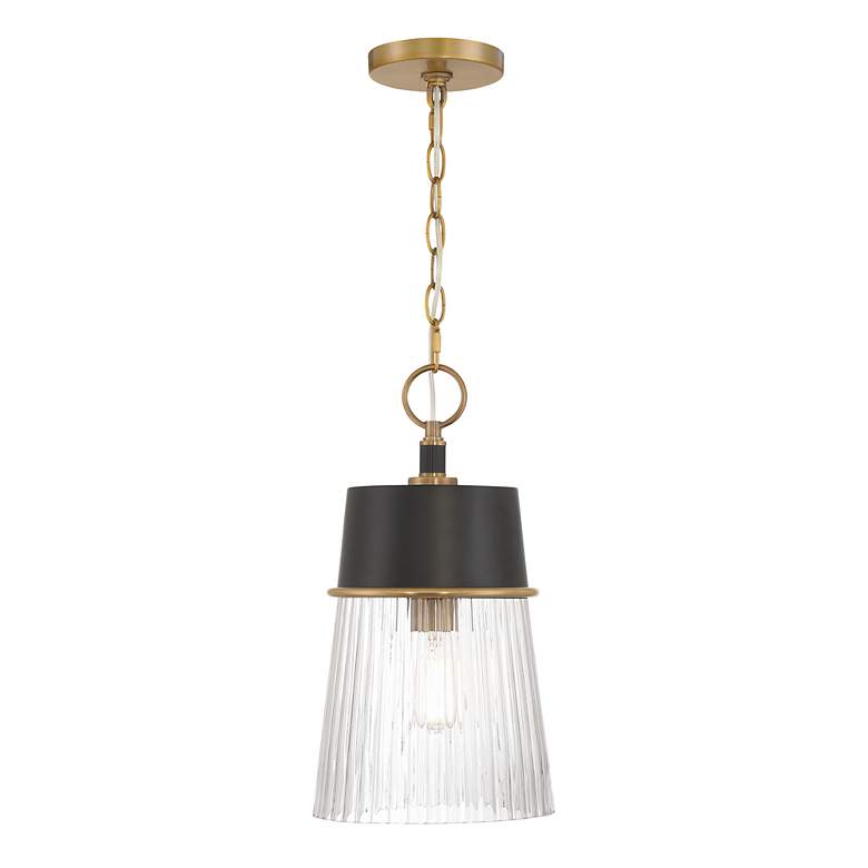 Image 3 Stamford 9" Wide Brass and Matte Black Mini Pendant more views
