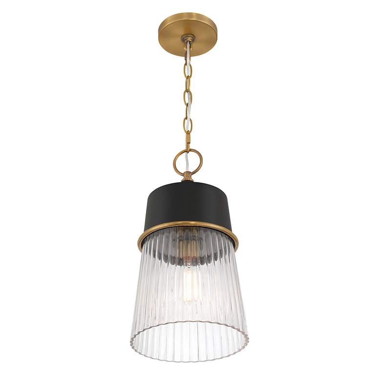 Image 5 Stamford 9" Wide Brass and Matte Black Mini Pendant more views