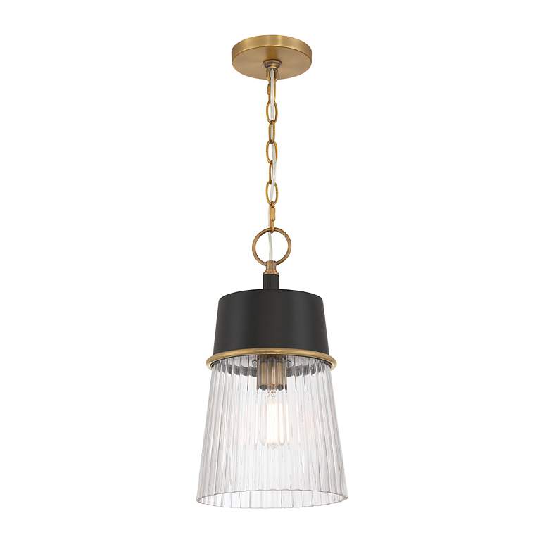 Image 6 Stamford 9" Wide Brass and Matte Black Mini Pendant more views