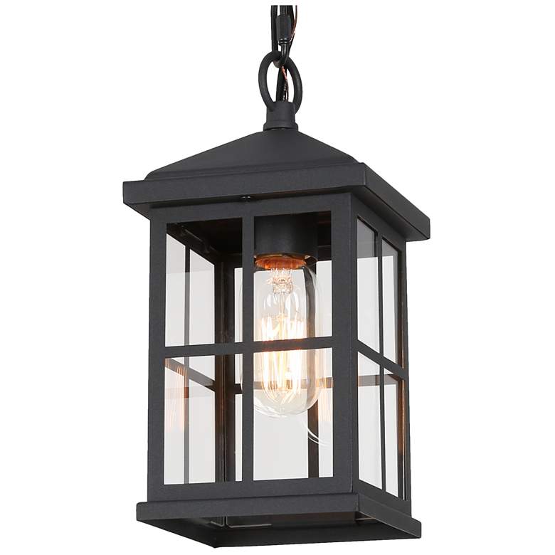 Image 1 Stan 10.6" High Black Glass Outdoor Hanging Light