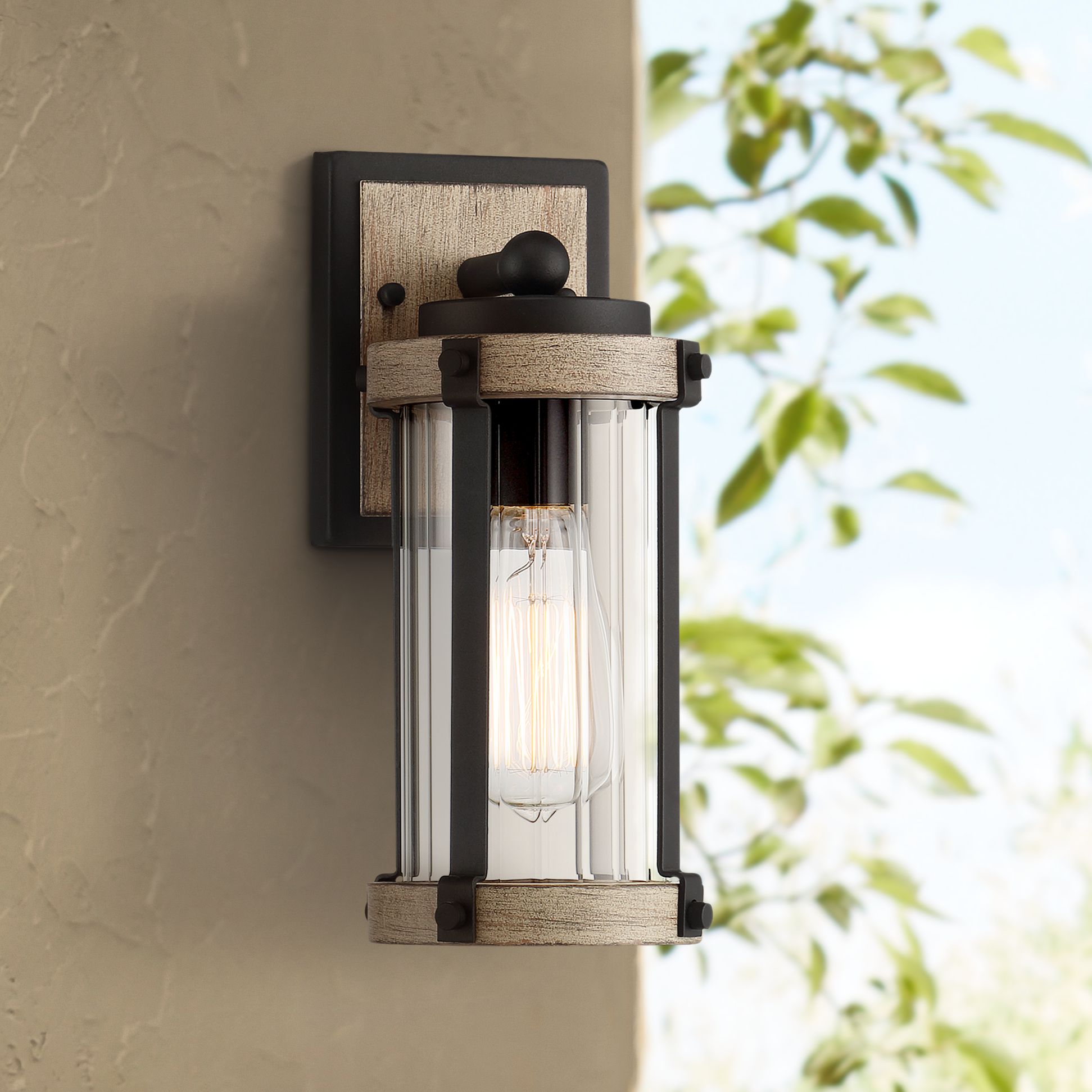 Stan 11 3/4" High Black and Gray Wood Outdoor Wall Light 99W28