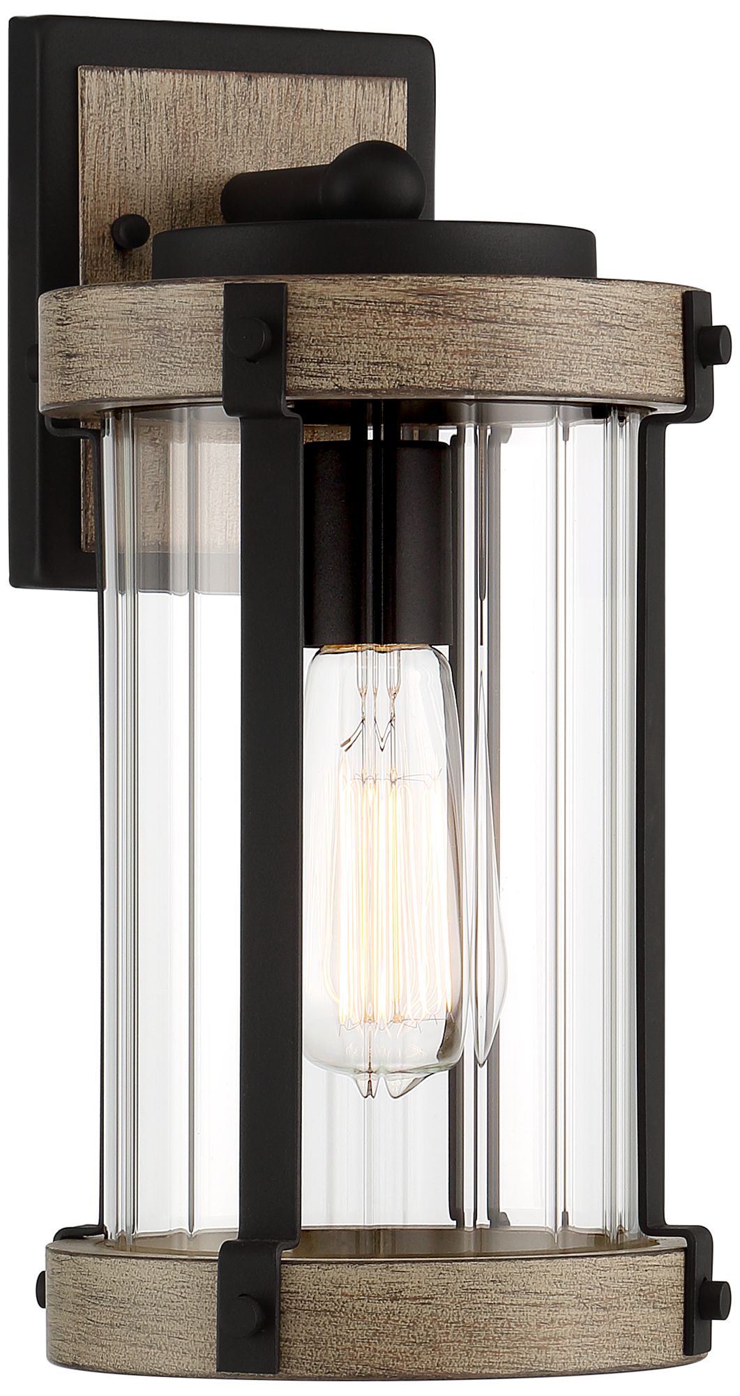 Stan 13 3/4" High Black and Dark Wood Outdoor Wall Light 87V88