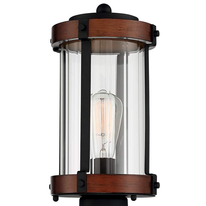 Stan 13 3/4&quot; High Black and Dark Wood Outdoor Post Light more views