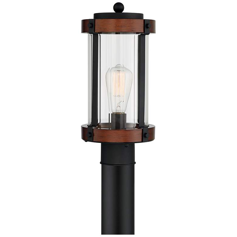 Stan 13 3/4&quot; High Black and Dark Wood Outdoor Post Light more views