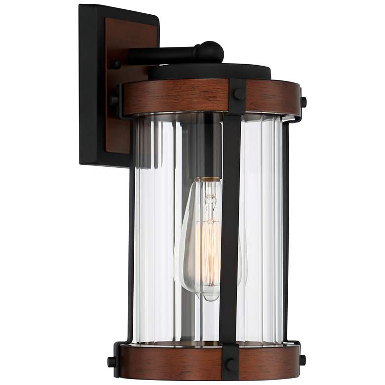 Image 5 Stan 13 3/4" High Black and Dark Wood Outdoor Wall Light Set of 2 more views