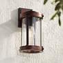 Stan 13 3/4" High Black and Dark Wood Outdoor Wall Light Set of 2