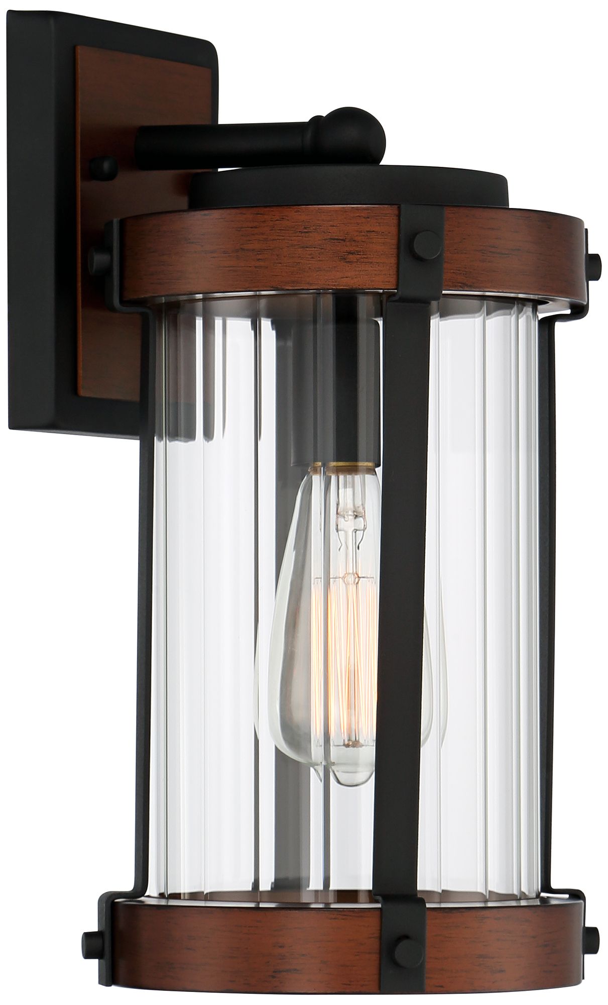 Stan 13 3/4" High Black and Dark Wood Outdoor Wall Light 87V88