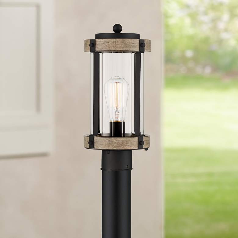 Image 1 Stan 14 1/2" High Black and Gray Wood Outdoor Post Light