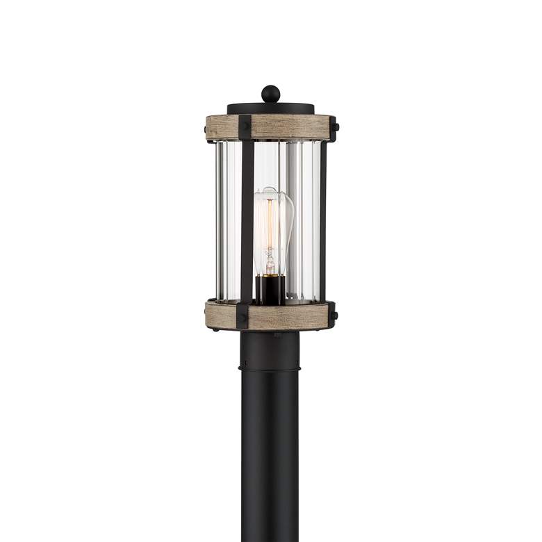 Stan 14 1/2&quot; High Black and Gray Wood Outdoor Post Light more views