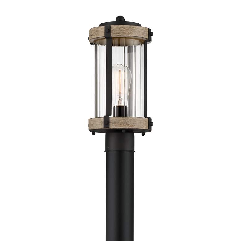 Stan 14 1/2&quot; High Black and Gray Wood Outdoor Post Light more views