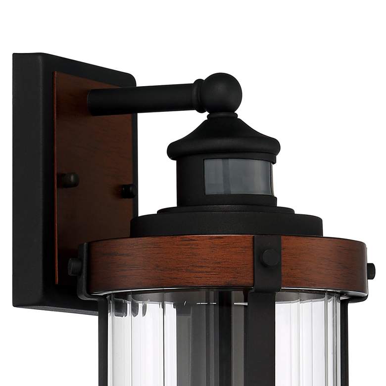 Image 3 Stan 15 1/2 inch High Wood and Black Motion Sensor Outdoor Wall Light more views