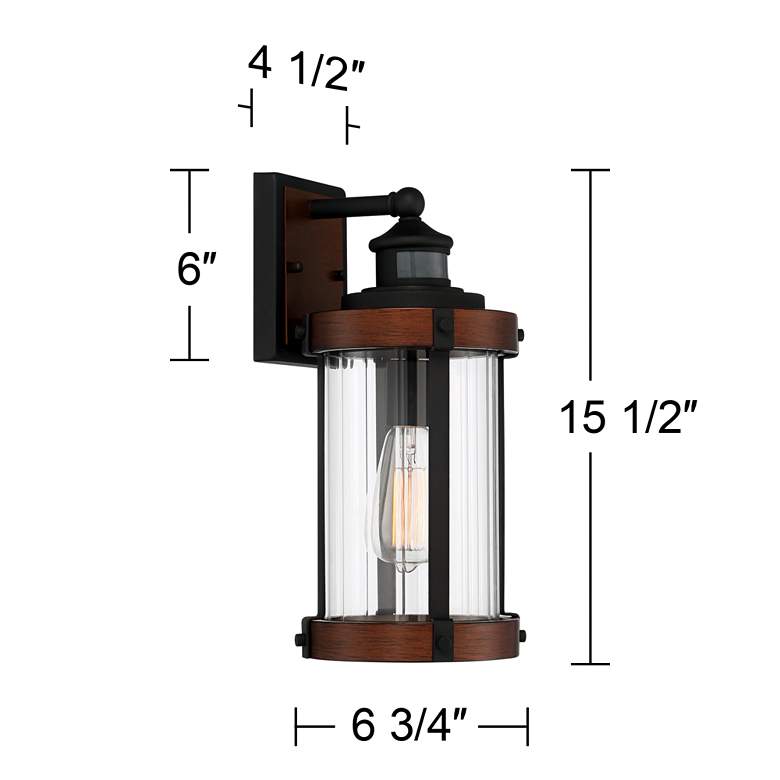 Image 7 Stan 15 1/2 inch High Wood and Black Motion Sensor Outdoor Wall Light more views