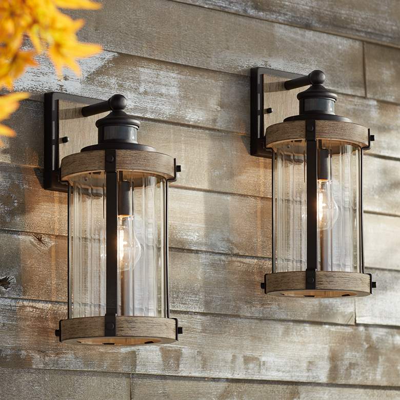 Image 1 Stan 15 1/2"H Gray Dual-Bright Motion Sensor Outdoor Light Set of 2