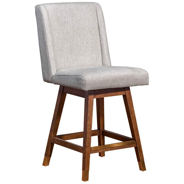 Image 1 Stancoste 26 in. Swivel Barstool in Brown Oak Finish, Beige Fabric