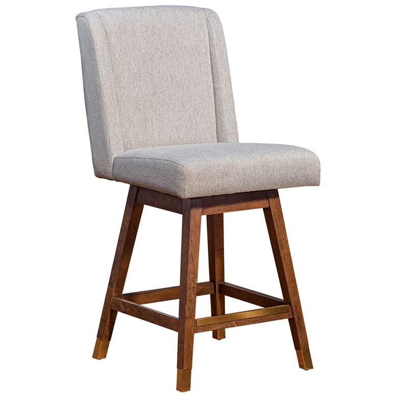 Image 1 Stancoste 26 in. Swivel Barstool in Brown Oak Finish, Taupe Fabric