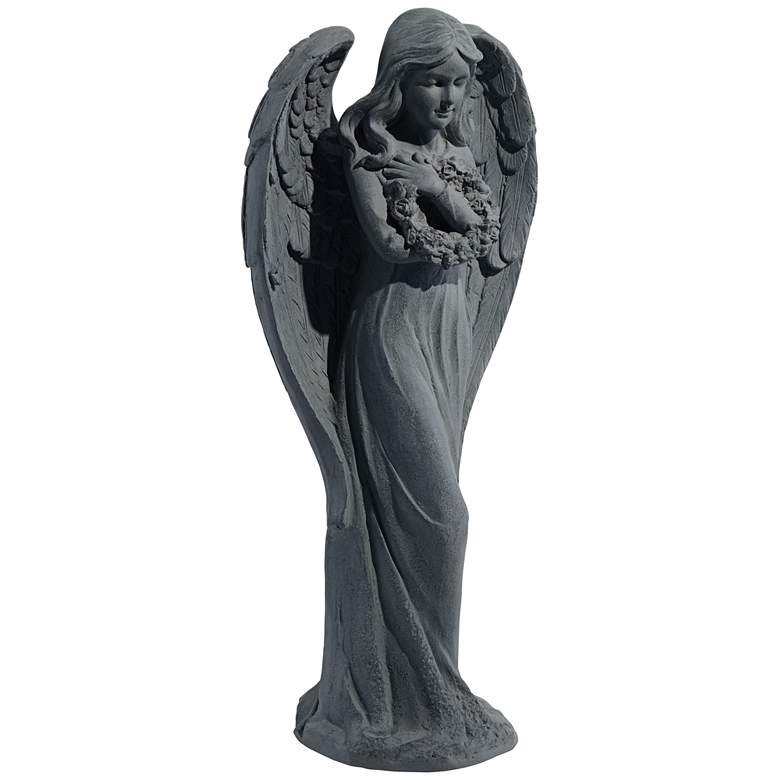 Image 4 Standing Angel 25" High Faux Greystone Indoor-Outdoor Statue more views