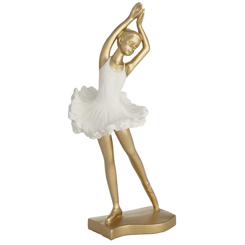 Image 1 Standing Ballerina 9 1/4 inch High Matte Gold and White Statue