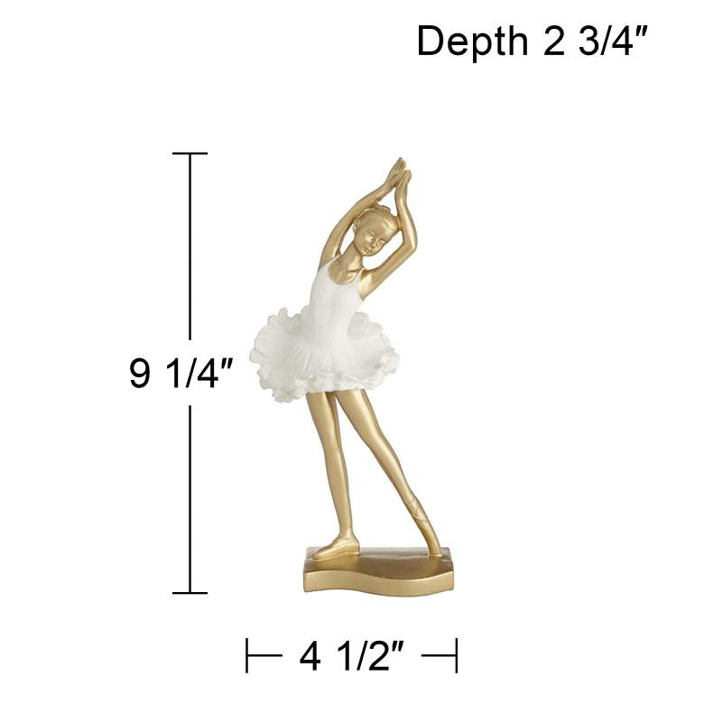 Image 6 Standing Ballerina 9 1/4" High Matte Gold and White Statue more views