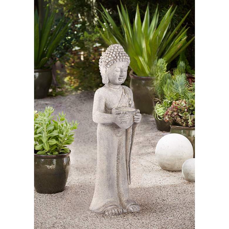 Image 1 Standing Buddha 32" High Gray Indoor-Outdoor Statue