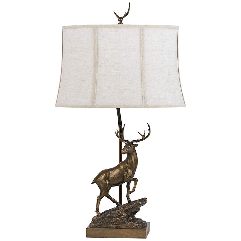 Image 1 Standing Deer White Shade Bronze Table Lamp