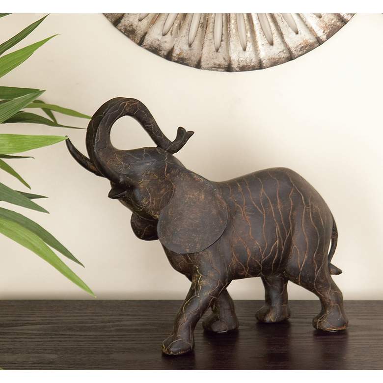 Image 1 Standing Elephant with Trunk Up 12" Wide Stone Gray Statue
