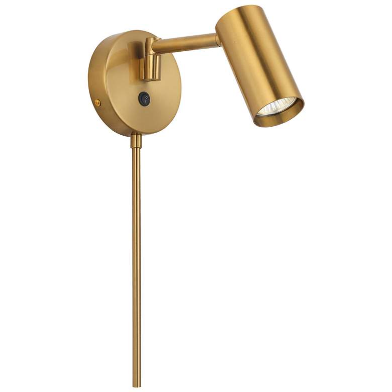 Image 1 Stanly 5.5" High Aged Brass Wall Swing Arm Spotlight