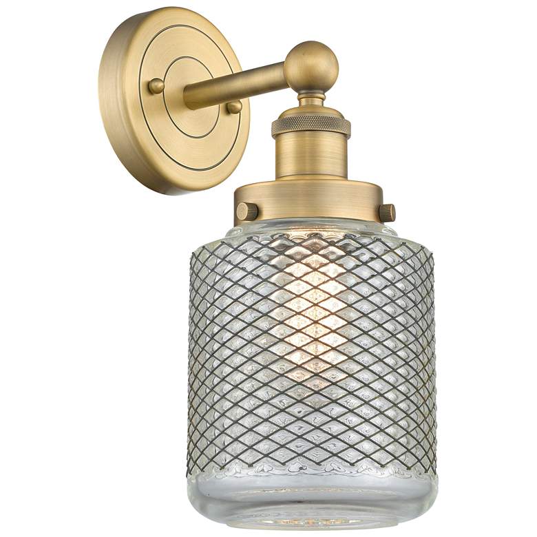 Image 1 Stanton 11.5 inchHigh Brushed Brass Sconce With Clear Crackle Shade