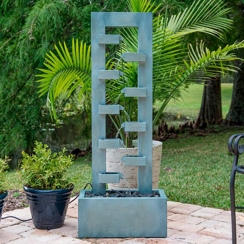 Image 1 Stanton 51 inch High Dusty Blue Waterfall Water Chain Fountain
