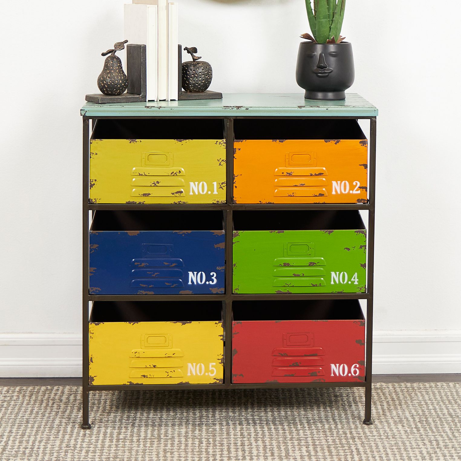 Stanwood 23 Wide Multi Colored Iron 6 Drawer Storage Unit