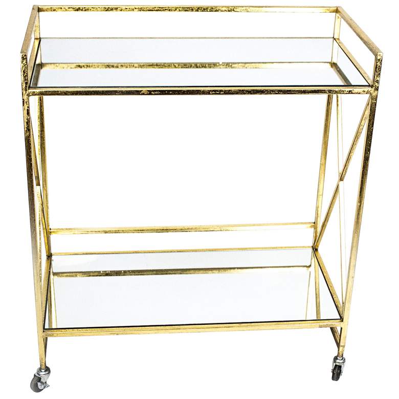 Image 1 Stanya Gold Metal 2-Shelf Bar Cart with Mirror