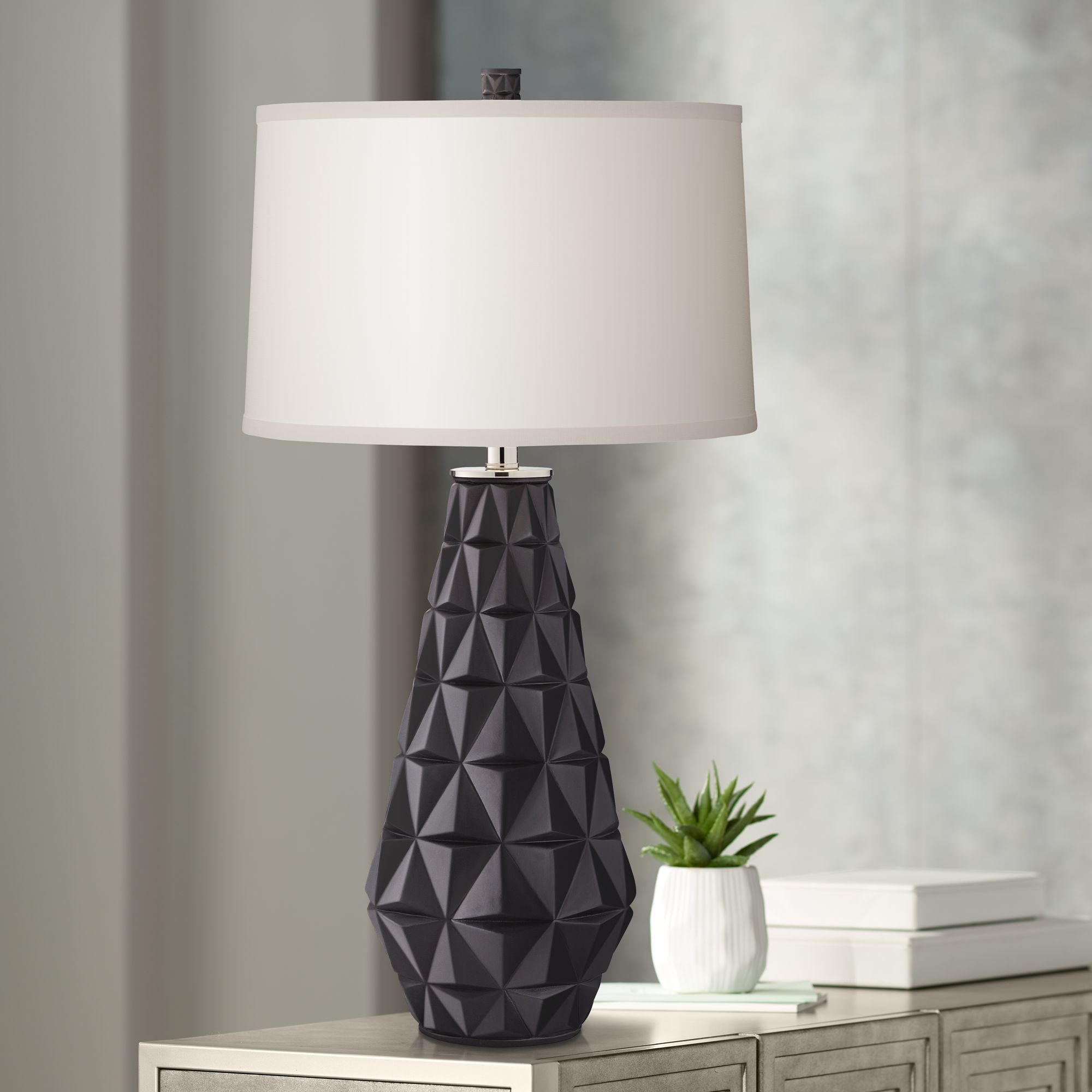 black geometric bedside lamp