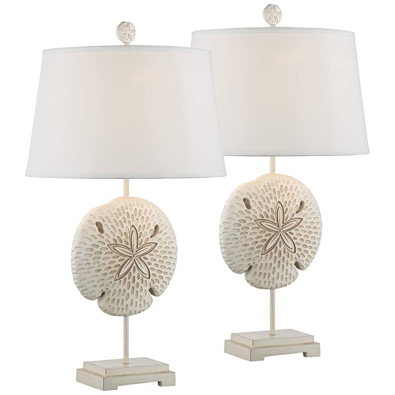 Image 1 Star Coral Antique White Sculpted Coastal Table Lamps Set of 2