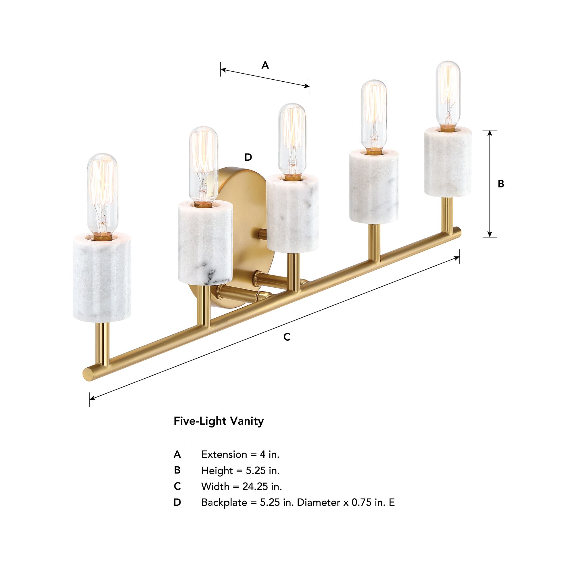 Image 7 Star Dust 24.25 in. 5-Light Brushed Gold Vanity Light with Natural Marble more views