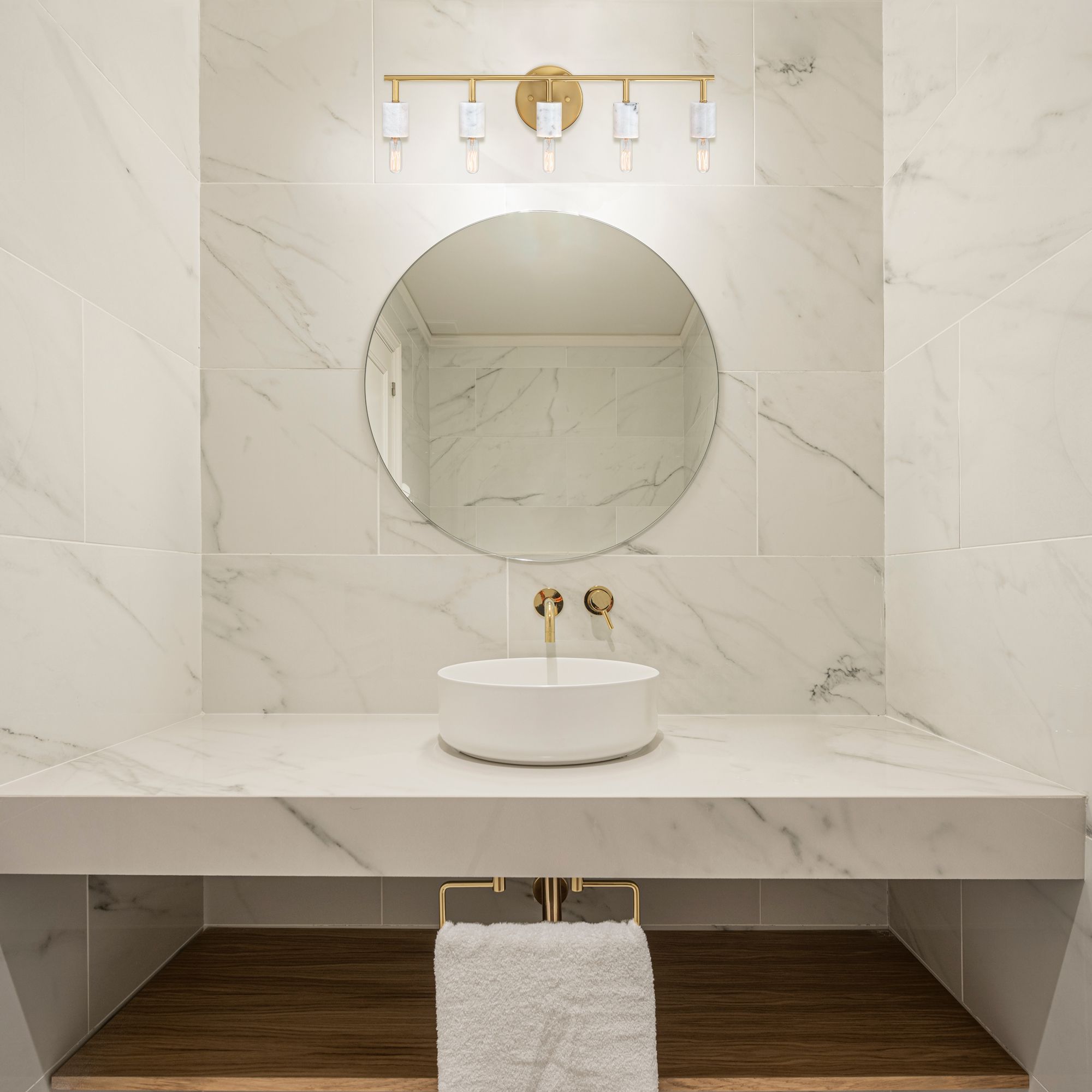 Star Dust 24.25 in. 5-Light Brushed Gold Vanity Light with Natural Marble