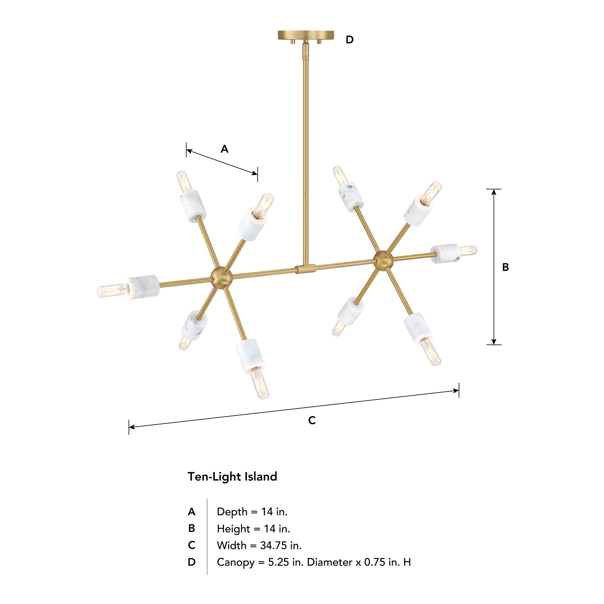 Image 7 Star Dust 60 Watt 10-Light Brushed Gold Mid-Century Modern Island Light more views