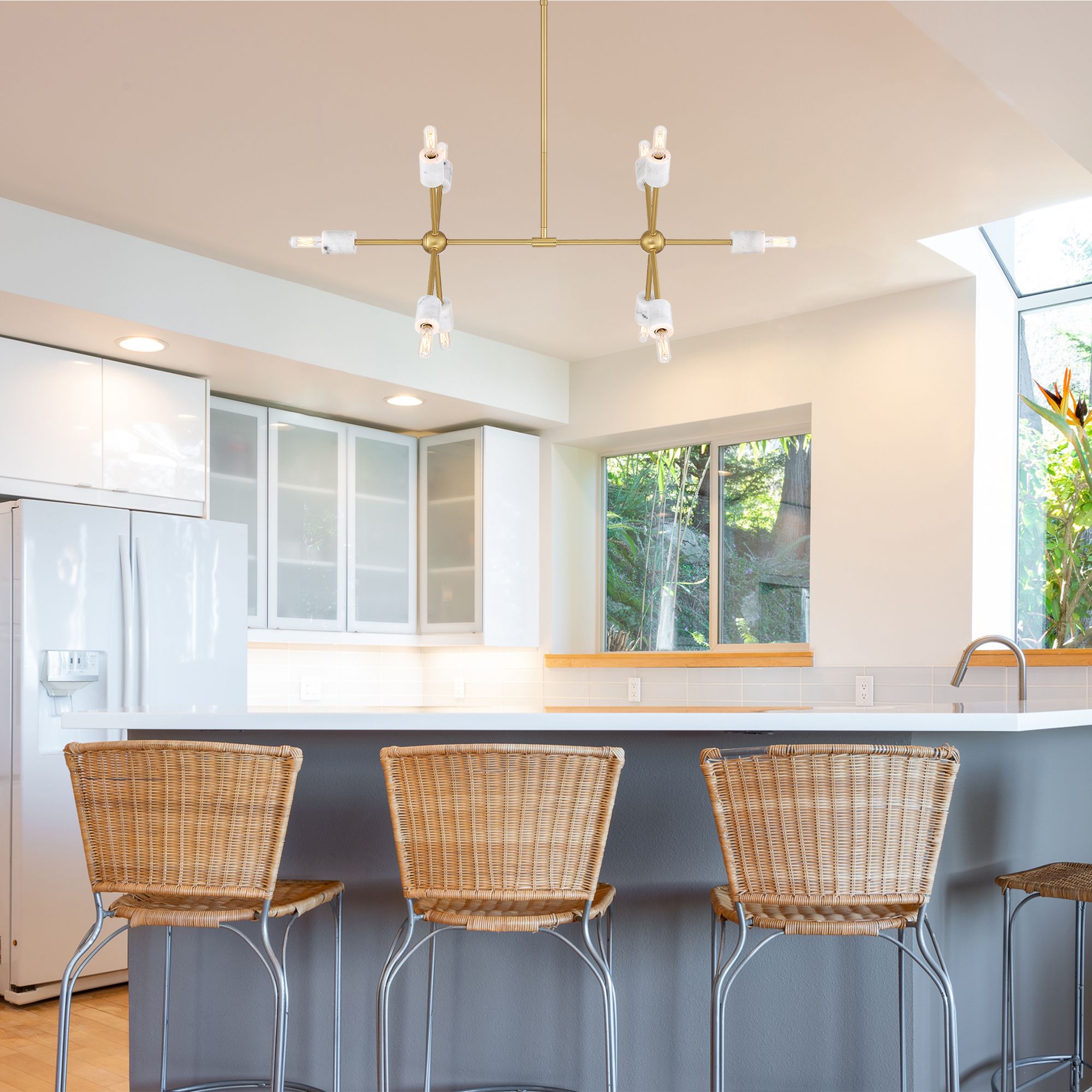 Star Dust 60 Watt 10-Light Brushed Gold Mid-Century Modern Island Light