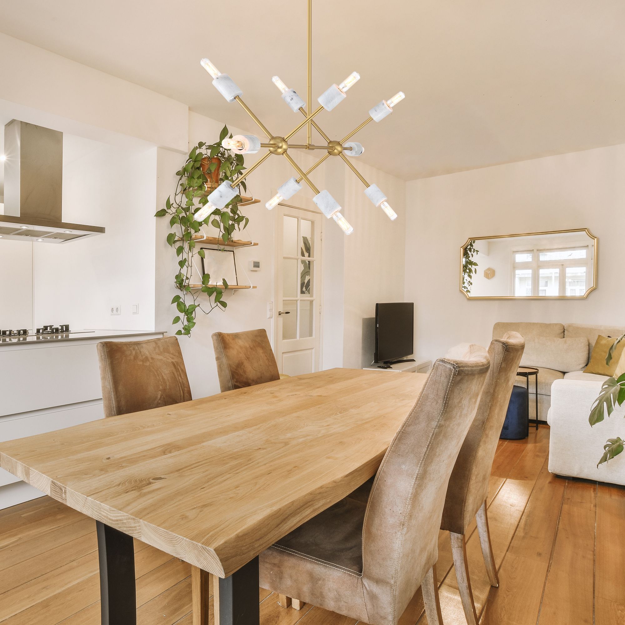 Star Dust 60 Watt 10-Light Brushed Gold Mid-Century Modern Island Light