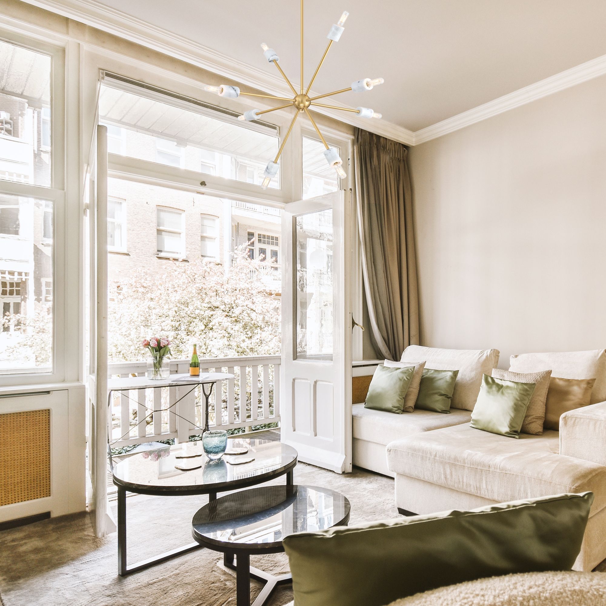 Star Dust 8-Light Brushed Gold Mid-Century Modern Sputnik Chandelier