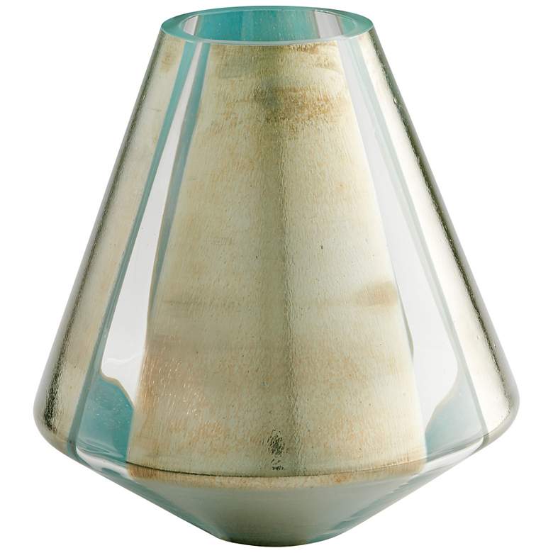 Image 2 Star Gate Medium 11" High Green and Golden Glass Vase