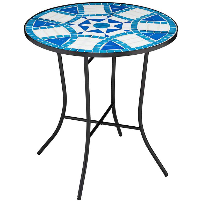 Image 2 Star Mosaic Blue and White Iron Outdoor Accent Table