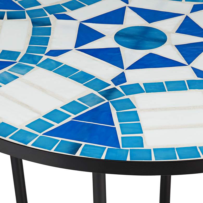 Image 4 Star Mosaic Blue and White Iron Outdoor Accent Table more views