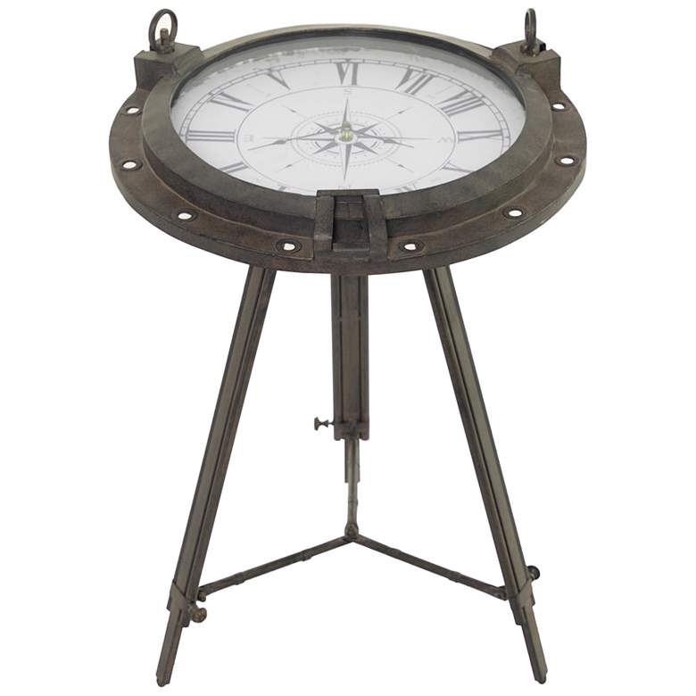 Image 4 Starboard 19 inch Wide Antique Black Metal Compass Accent Table more views